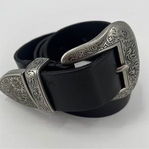 Ralph Lauren Black Wide Western Belt Cowboy Rustic 35" to 39"